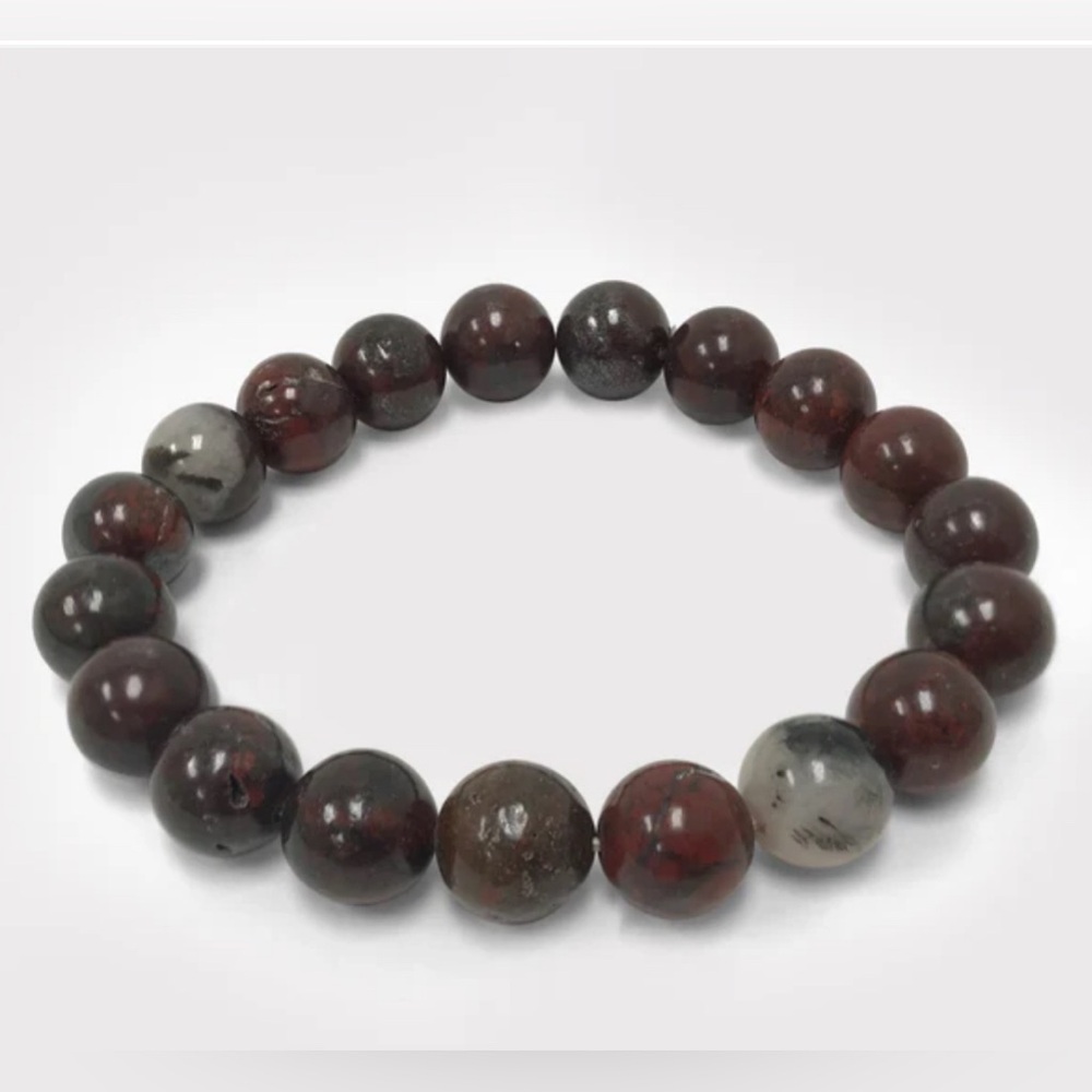10mm African Bloodstone Crystal Bead Stretch Bracelet - Picture 3 of 11